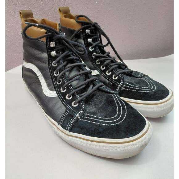 Vans SK8-Hi Black Leather Sneakers Men's Size 13 High Tops w/Scotchguard - Picture 1 of 10